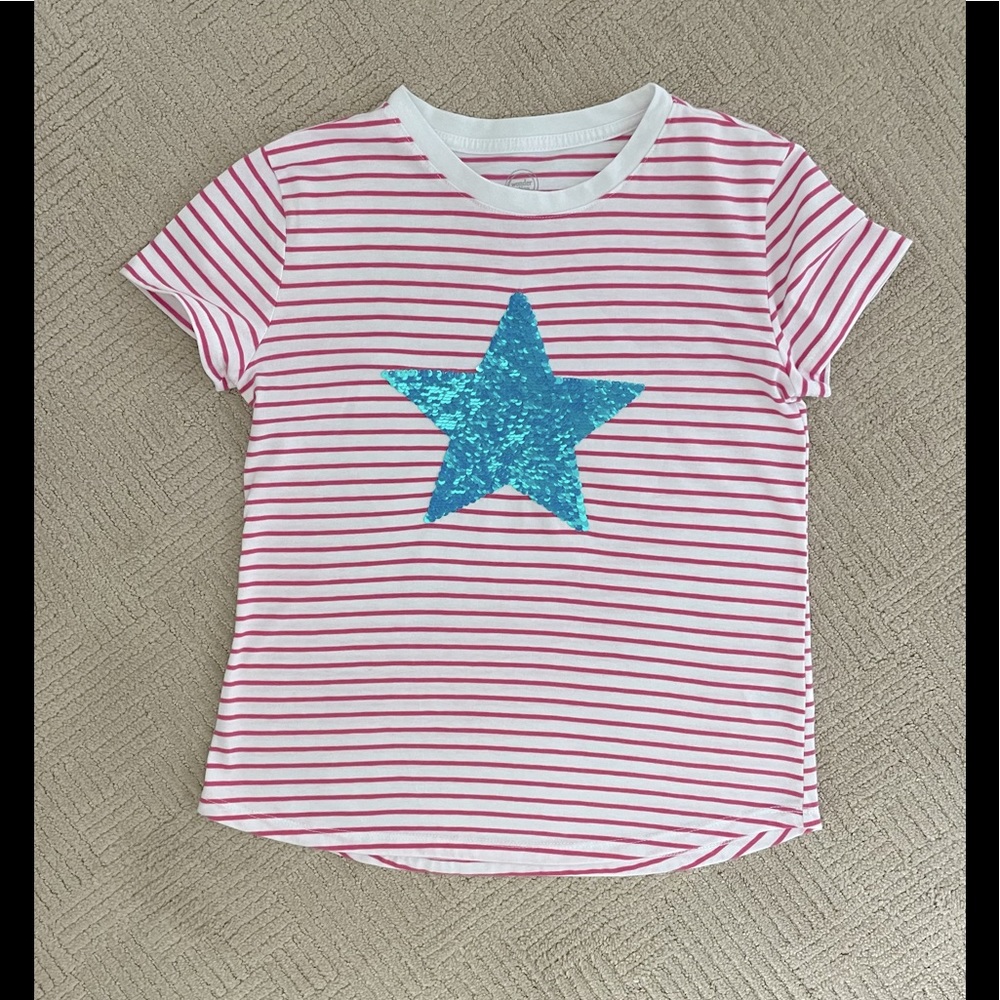 Wonder Nation Girls Color Flip Short Sleeve T-Shirt. Size L (10-12)